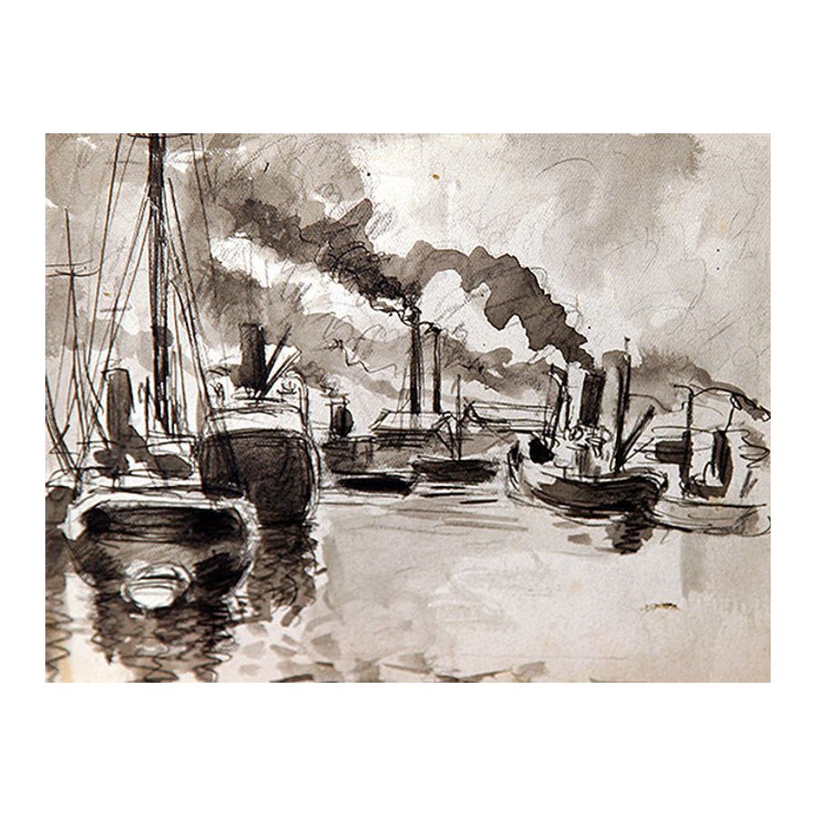 Loik, Valerian (1904 – 1986). Steamboats in the harbor. (1940s)