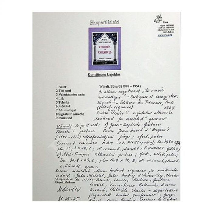 Wiiralt, Eduard (1898 - 1954). "Le musee` romantique" Critiques et essayistes – Bild 2