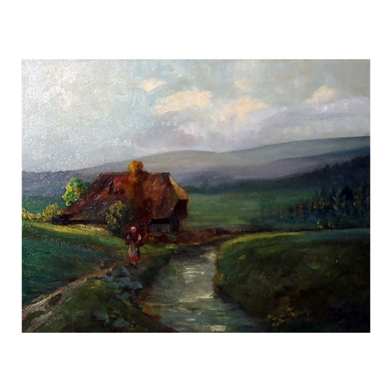 Unknown German artist. Landscape with the farm (1940s)