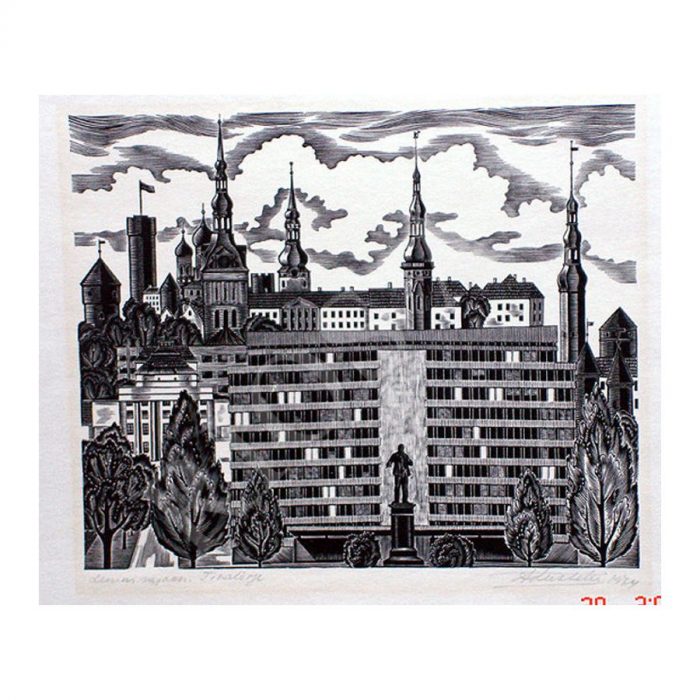 Luhtein, Paul (1909 – 2007). Lenin area. A Leaf from a folder "Tallinn". (1974) Luhtein, Paul (1909 – 2007). Lenin area. A Leaf from a folder "Tallinn". (1974)