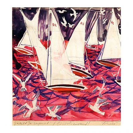 Kütt, Alleks (1921 – 1991). Yachts and Gulls. Sketch linocut (1979)