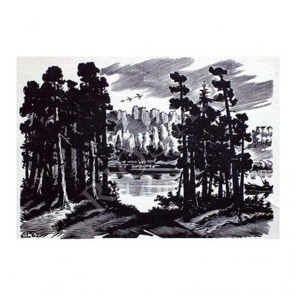 Lepp, Esko (1906-1977). Landscape with Lake. (1962)