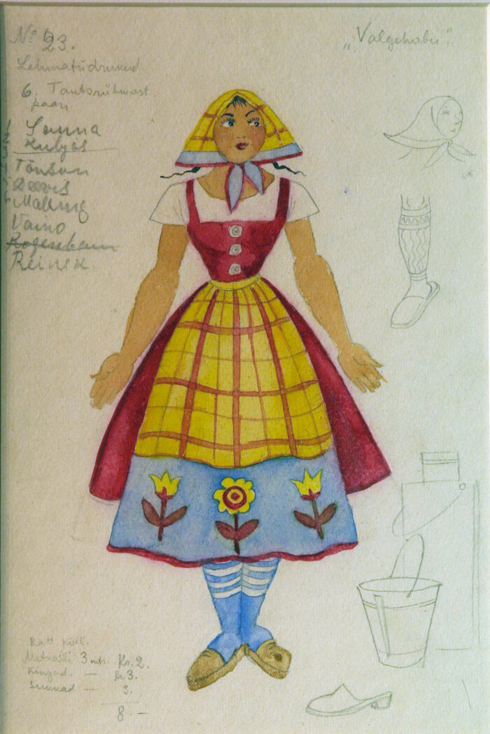 mei, natalie (1900–1975). sketch for a costume. "white horse inn" (1933)