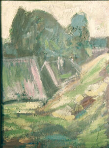 kongo, alfred. (1906 – 1990). roheline maastik majaga. (1980 nendad)