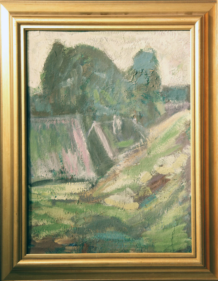 kongo, alfred. (1906 – 1990). roheline maastik majaga. (1980 nendad)