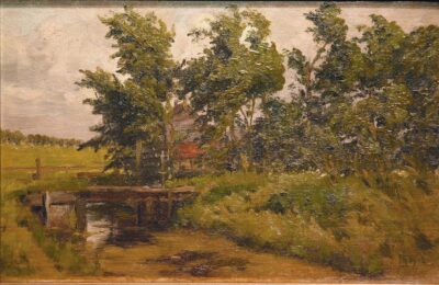 rossmann, maximilian georg (1861 – 1926). landscape with bridge. (1900)