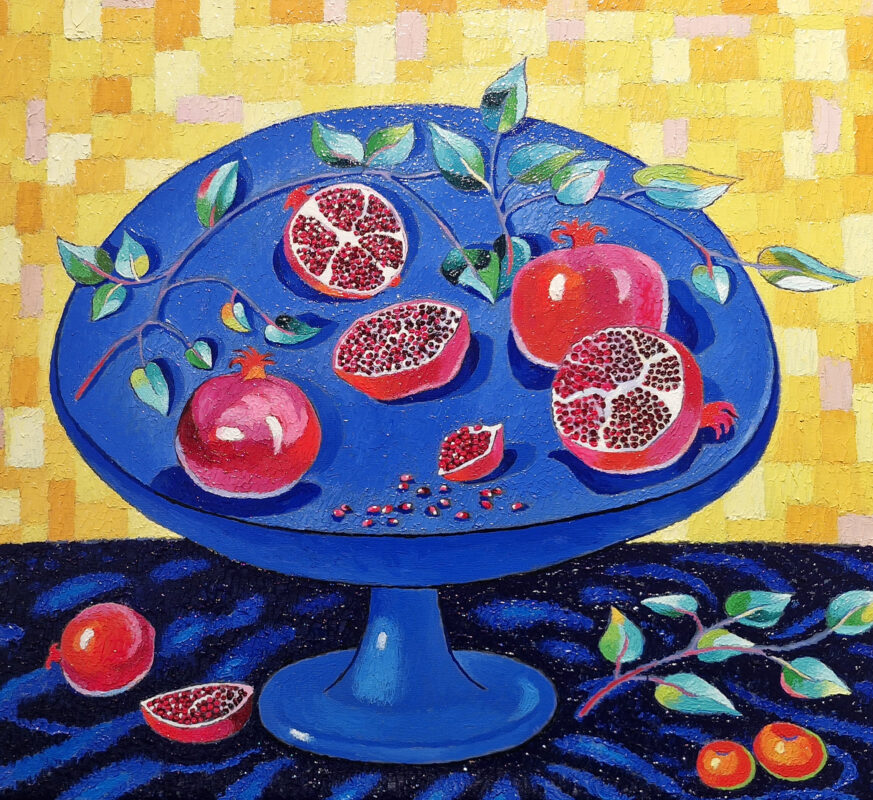 dmitri dobrovolsky (s.1968) natüürmort granaatõunaga. (2024)